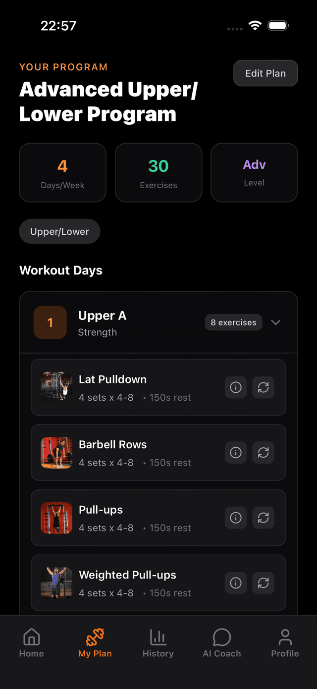 GymGuru personalized AI workout plan with exercises, sets, and reps